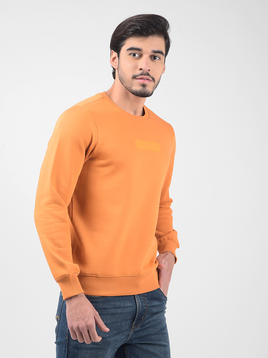 Numero Uno Men Solid Orange Sweat Shirt